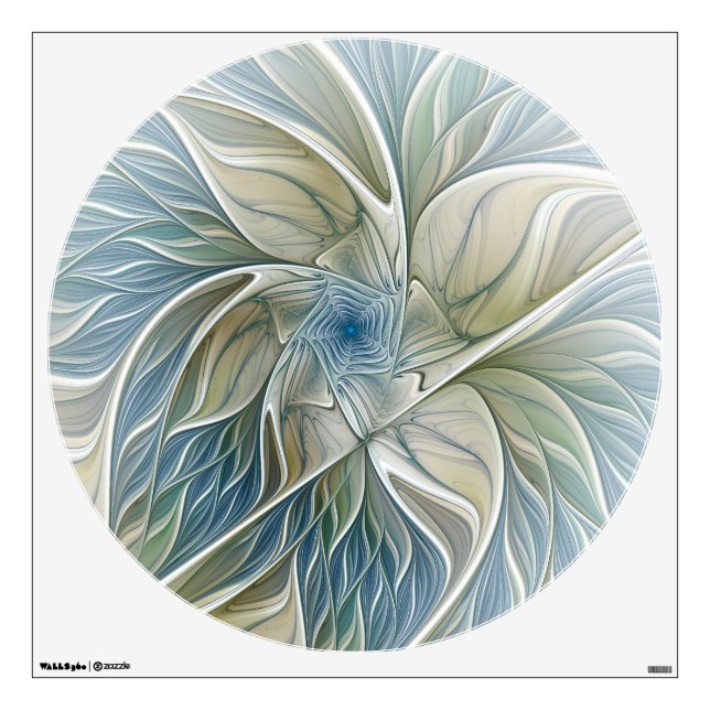 Floral Dream Pattern Abstract Blue Khaki Fractal Wall Decal (Front)