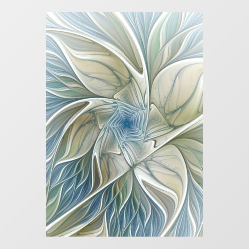 Floral Dream Pattern Abstract Blue Khaki Fractal Window Cling
