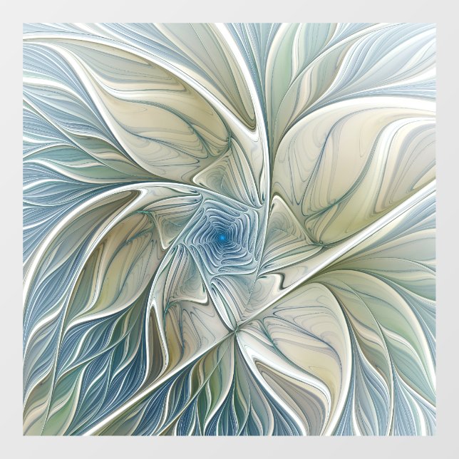 Floral Dream Pattern Abstract Blue Khaki Fractal Window Cling (Sheet)