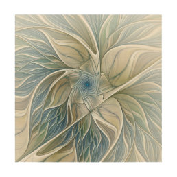 Floral Dream Pattern Abstract Blue Khaki Fractal Wood Wall Art