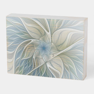 Floral Dream Pattern Abstract Blue Khaki Fractal Wooden Box Sign