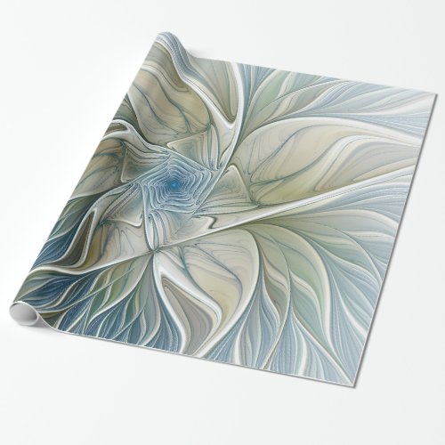 Floral Dream Pattern Abstract Blue Khaki Fractal Wrapping Paper