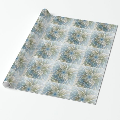 Floral Dream Pattern Abstract Blue Khaki Fractal Wrapping Paper