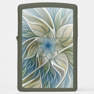 Floral Dream Pattern Abstract Blue Khaki Fractal Zippo Lighter