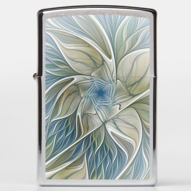 Floral Dream Pattern Abstract Blue Khaki Fractal Zippo Lighter (Front)
