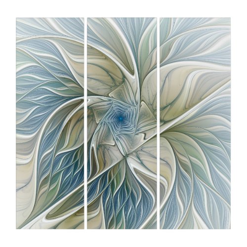 Floral Dream Pattern Abstract Blue Khaki Triptych
