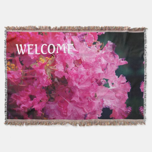 Floral Dream Pink Flowers Welcome Throw Blanket (Front)