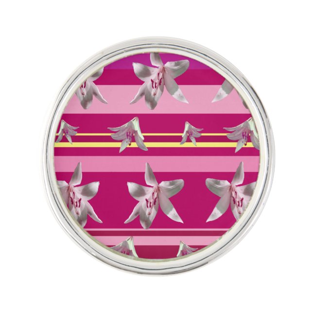 Floral Dream Round Lapel Pin, Silver Plated Lapel Pin (Front)