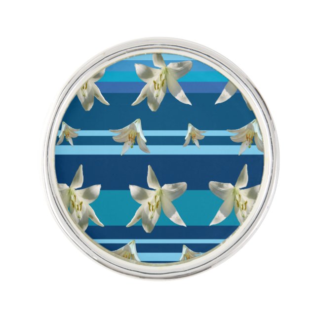 Floral Dream Round Lapel Pin, Silver Plated Pin (Front)
