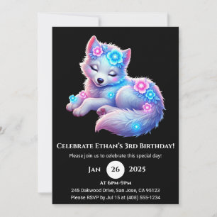 Floral Dreaming Wolf Art Birthday Invitation