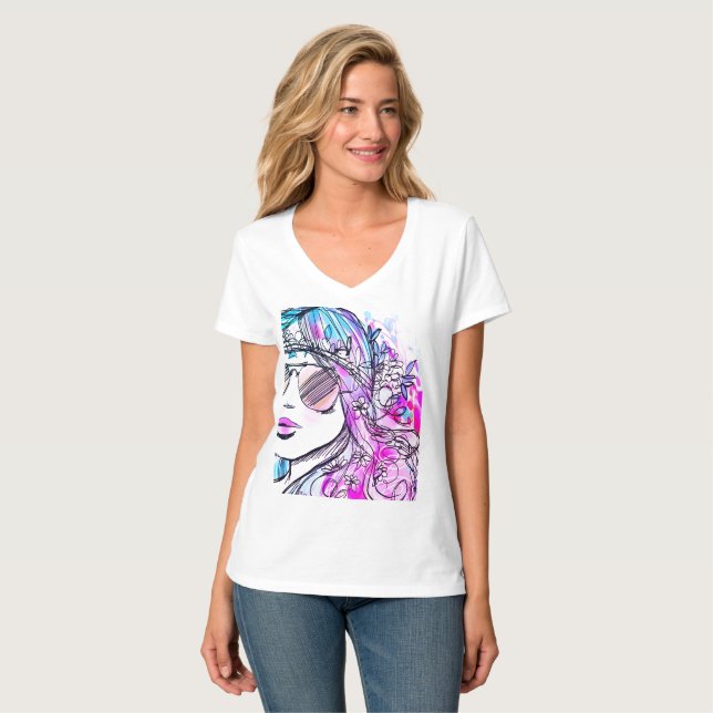  Floral Dreams in Retro Hues T-Shirt (Front Full)