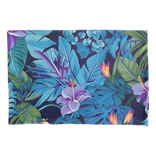 'Floral Dreams' - Tropical floral design Pillow Case (Front-Left)