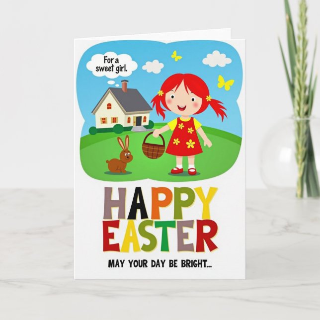 Floral Dress Happy Girl Card (Front)
