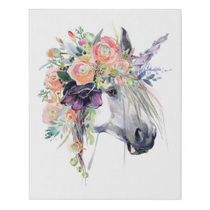 Floral Dressed Unicorn Faux Canvas Print
