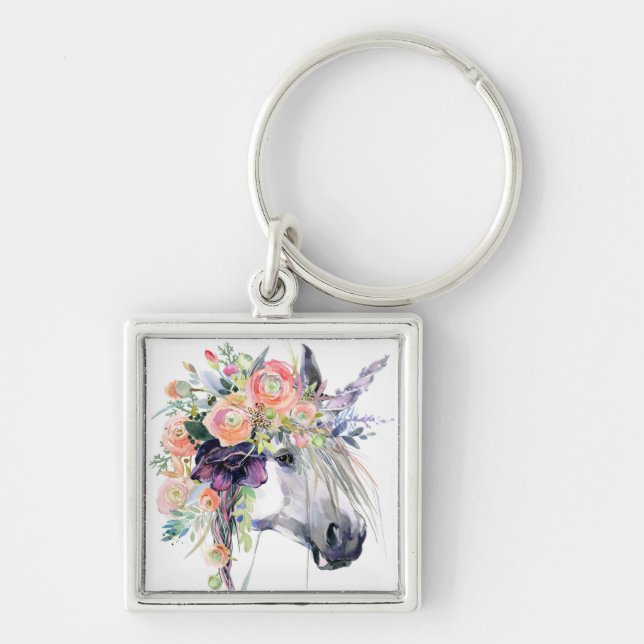 Floral Dressed Unicorn Keychain (Front)