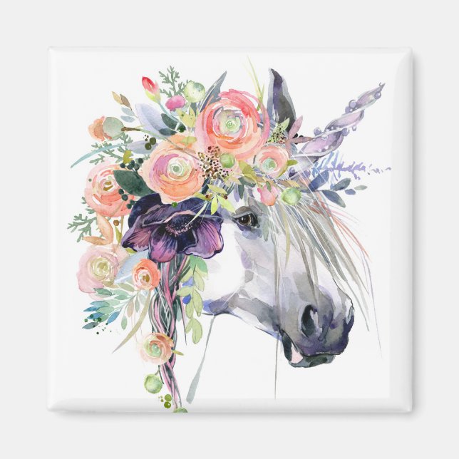 Floral Dressed Unicorn Magnet (Front)
