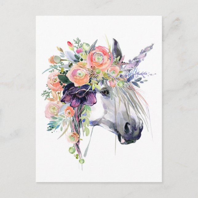 Floral Dressed Unicorn Postcard (Front)