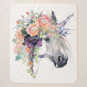 Floral Dressed Unicorn Sherpa Blanket