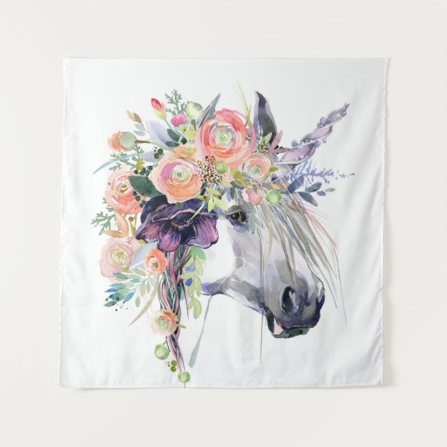 Floral Dressed Unicorn Tapestry (Front)