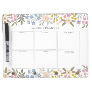 Floral dry erase board with keychain holder