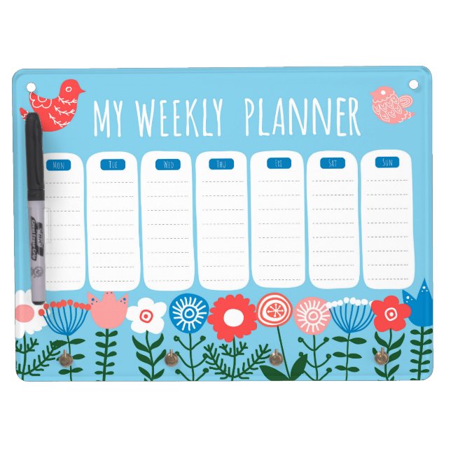 Floral Dry Erase Weekly Planner Board (Front)