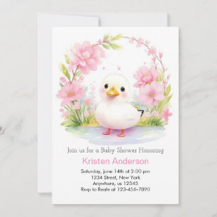 Floral Duck Enchanted Pink Girl Baby Shower Invitation