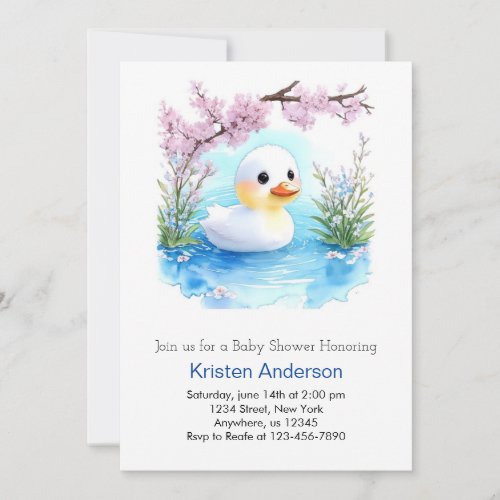 Floral Duck Enchanted Wildflowers Boy Baby Shower Invitation