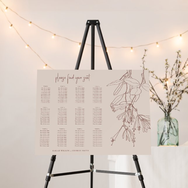 Floral Dusky Blush Sketch Wedding Seating Chart Foam Board (In Situ (Stand))