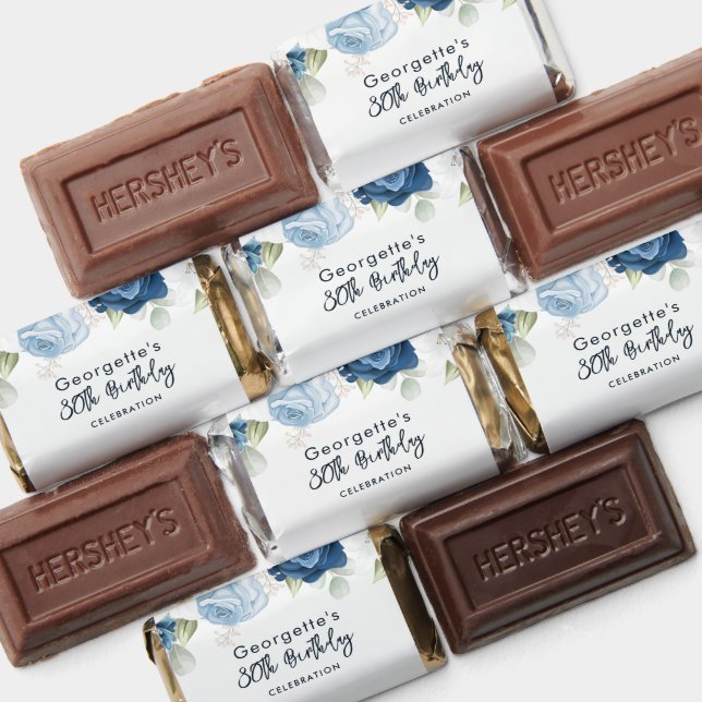 Floral Dusty Blue 80th Birthday Script Party Hershey's Miniatures (Assorted)