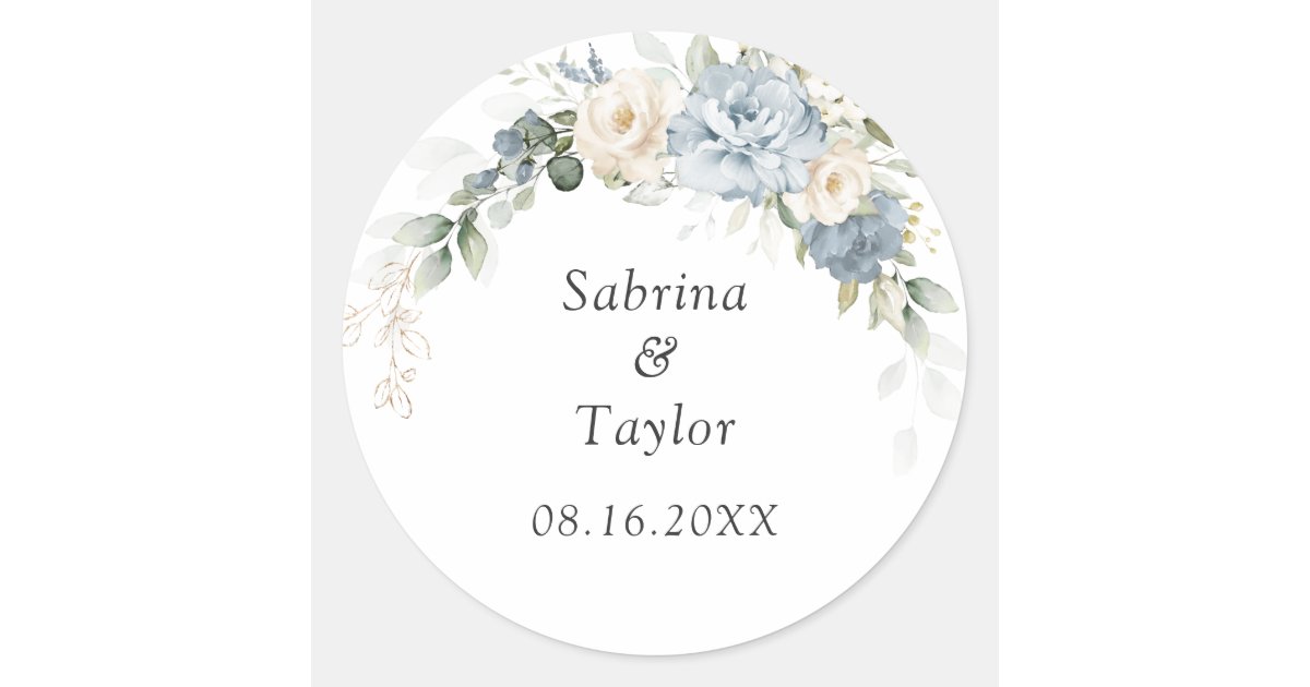 Floral Dusty Blue and White Envelope Seal Sticker Zazzle