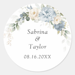 Floral Dusty Blue and White Envelope Seal Sticker
