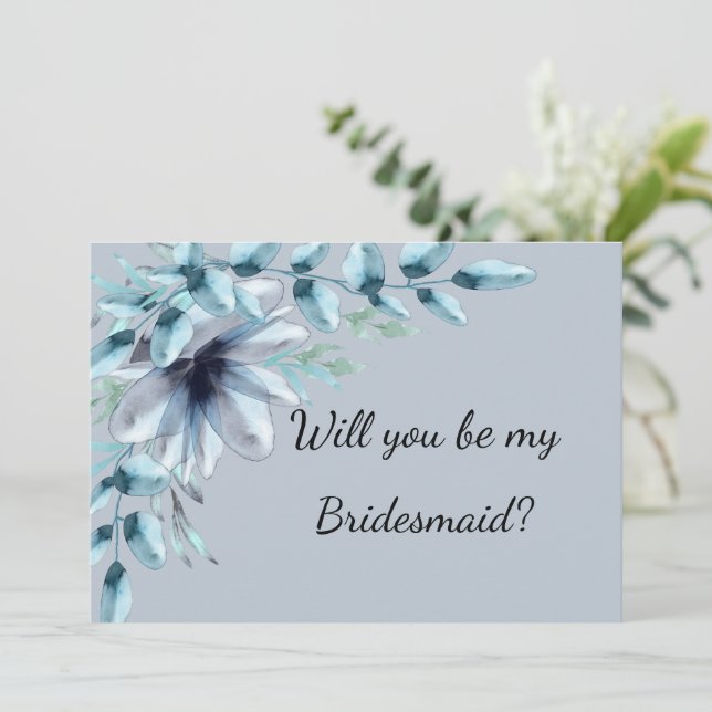  Floral dusty blue be my bridesmaid proposal Invitation (Standing Front)