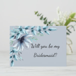  Floral dusty blue be my bridesmaid proposal Invitation