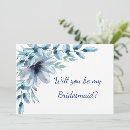  Floral dusty blue be my bridesmaid proposal Invitation