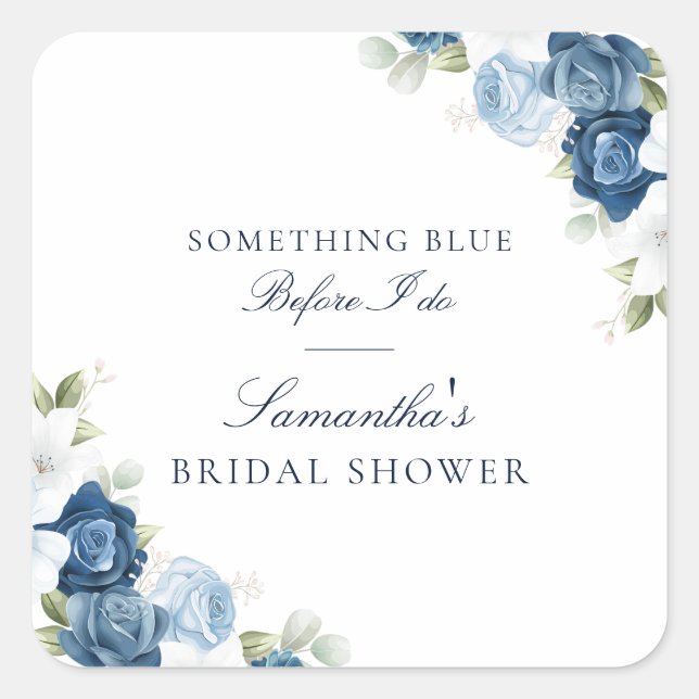 Floral Dusty Blue Before I Do Script Bridal Shower Square Sticker (Front)