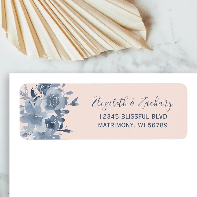 Floral Dusty Blue Blush Wedding Return Address Label (Creator Uploaded)