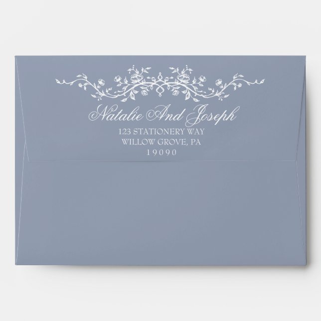 Floral Dusty Blue Boho Chic Botanical Wedding Envelope (Back (Top Flap))