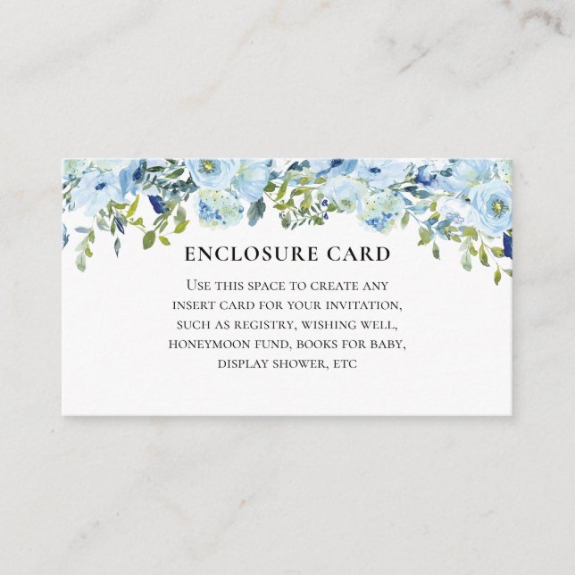 Floral Dusty Blue Botanical Bridal Shower Brunch Enclosure Card (Front)