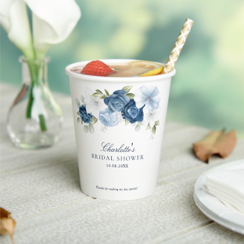 Floral Dusty Blue Botanical Bridal Shower Party Paper Cups