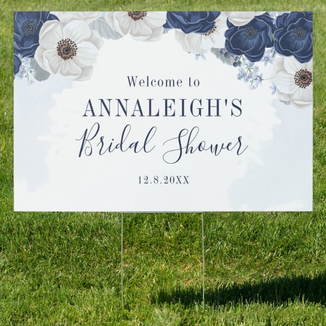 Floral Dusty Blue Botanical Bridal Shower Sign (Insitu)