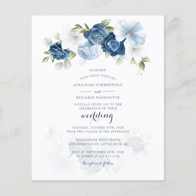 Floral Dusty Blue Botanical Wedding Invitation (Front)