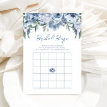 Floral Dusty Blue Bridal Bingo Game Card