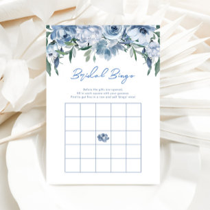 Floral Dusty Blue Bridal Bingo Game Card