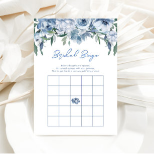 Floral Dusty Blue Bridal Bingo Game Card