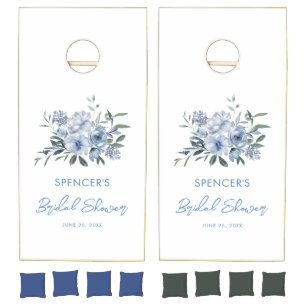 Floral Dusty Blue Bridal Shower Cornhole Set