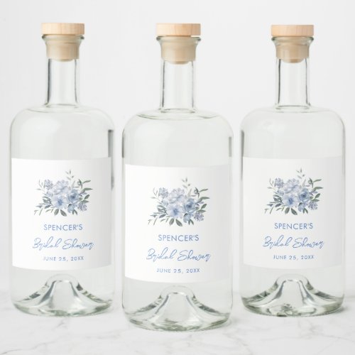 Floral Dusty Blue Bridal Shower Favor Liquor Bottle Label