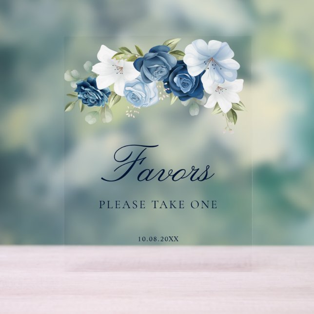 Floral Dusty Blue Bridal Shower Favors  Acrylic Sign (Neutral)