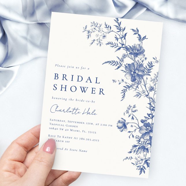 Floral Dusty Blue Bridal Shower Invitation (Creator Uploaded)