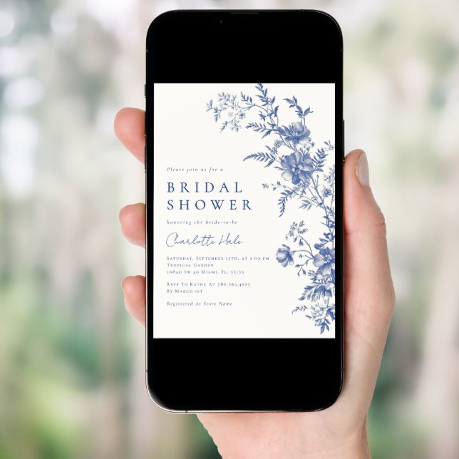 Floral Dusty Blue Bridal Shower Invitation (Front Digital)
