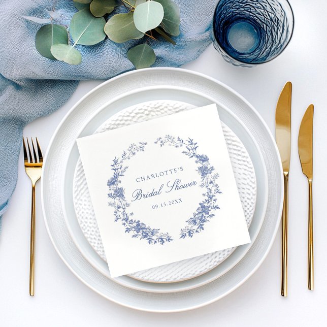 Floral Dusty Blue Bridal Shower Napkins (Creator Uploaded)